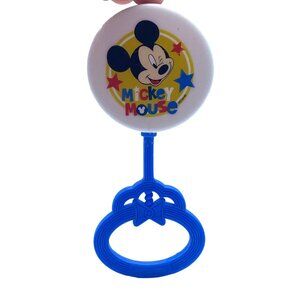 Disney Mickey Mouse Baby Rattle Toy Blue Handle Red & White Top BPA Free Plastic